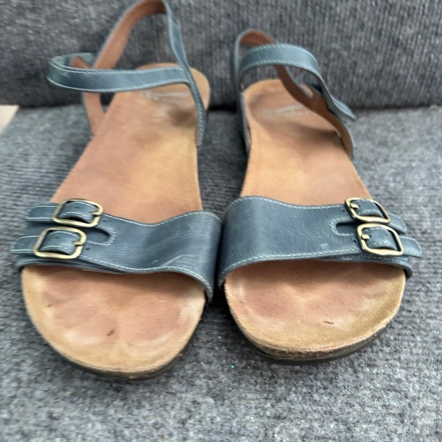 Dansko Rebekah Slate Blue Leather Buckle Ankle Strap Sandals Womens Size 38
