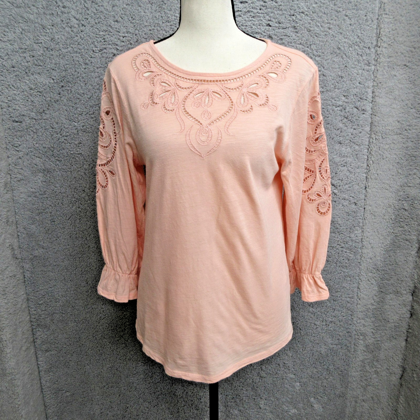 Cupio Lace Cut Out Shirt Women M Pink Boho Romantic Cottagecore Coquette Feminin