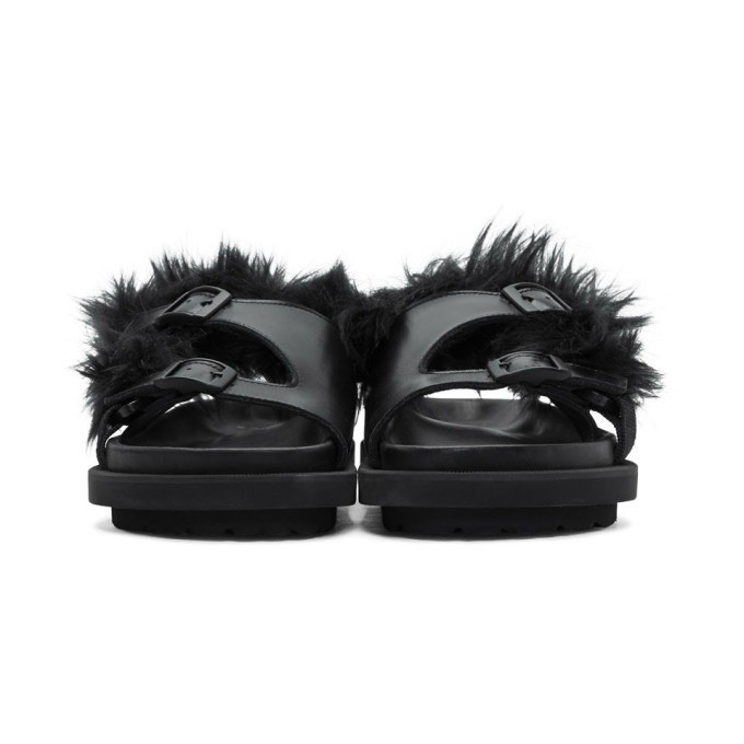 Sacai Black Leather Adjustable Buckle Sandals with Fur Trim ($685) Size 7