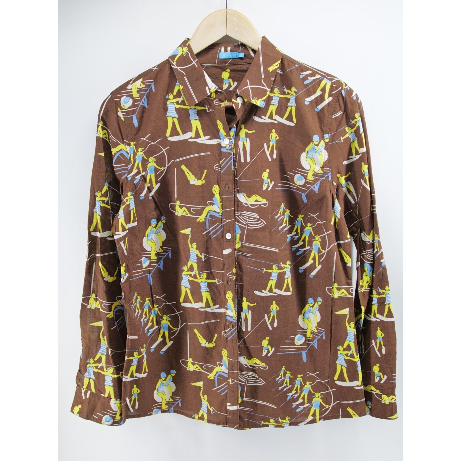 J. McLaughlin Lois Shirt Plage Royale Brown/blue/off White Size Medium NWT $178