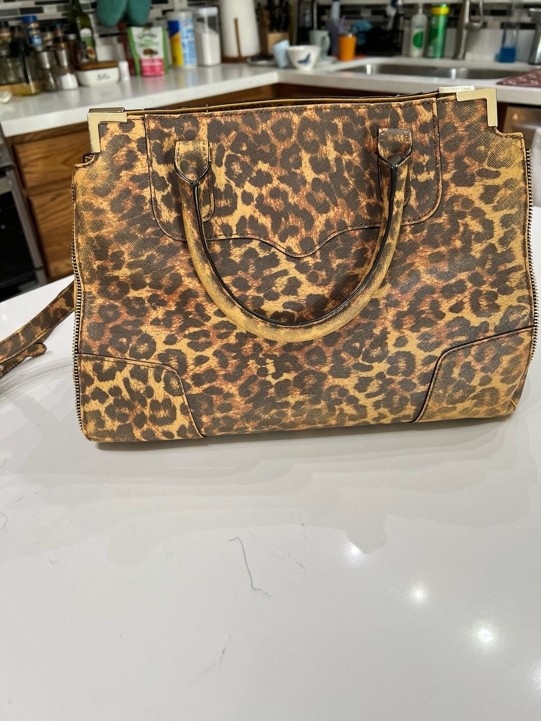 Rebecca Minkoff M.A.B. Tote Leopard Print Saffiano Leather Satchel Bag