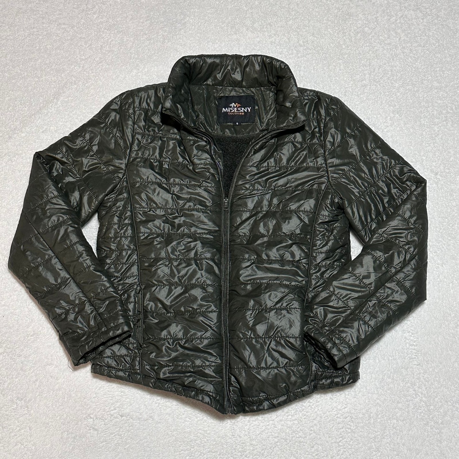 Misesny Couture Womens Sherpa Lined Quilted Puffer Jacket Green LN1501 Large