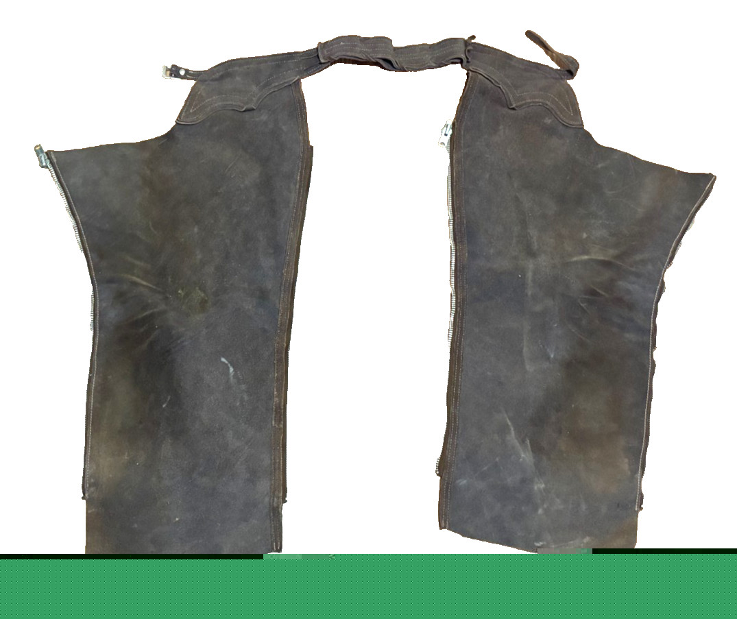 Vintage Riding Chaps Leather Suede Adjustable Waist Talon Zipper Great Patina