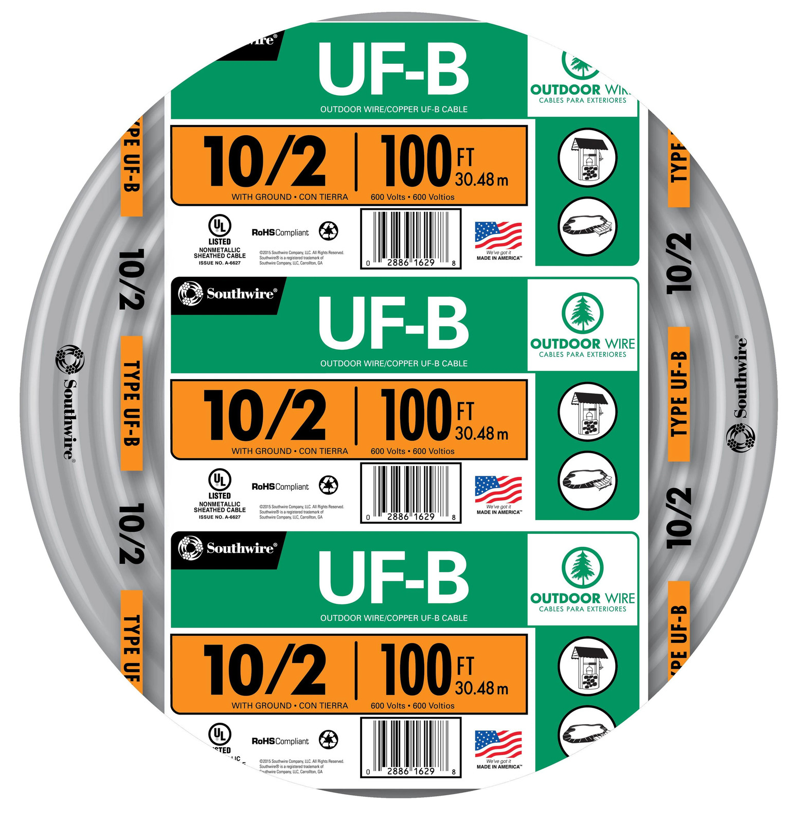 Southwire 100-ft 10 / 2 UF-B Wire W/G ( By-the-roll )|12746