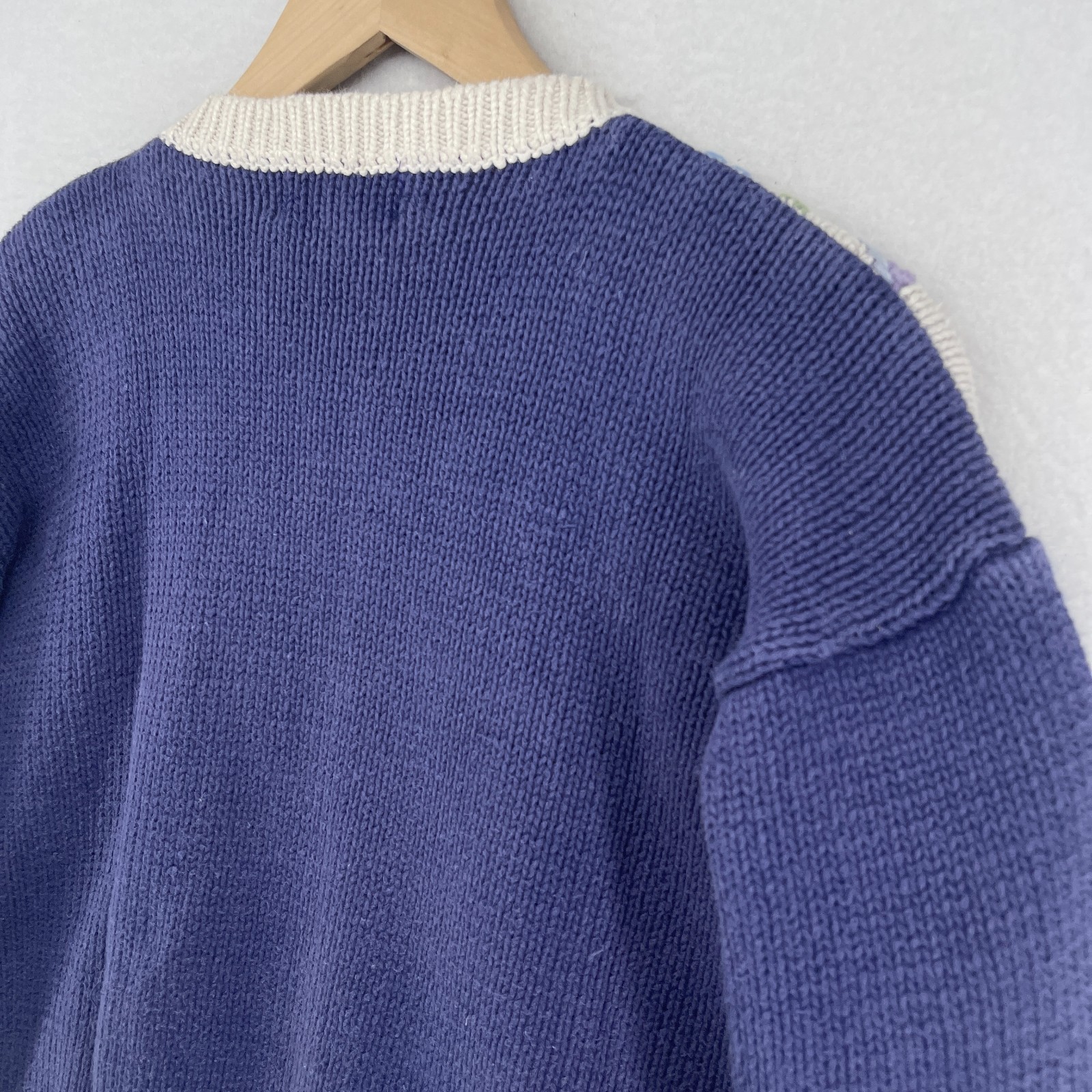 JENNIFER REED Sweater S Cottagecore Floral 80s Handknit Ramie Cotton Blue HK VTG