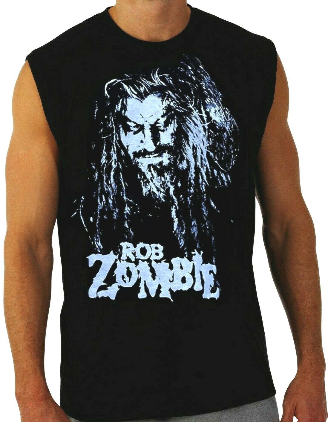 ROB ZOMBIE (White paint) PUNK ROCK Band Black Muscle Shirt
