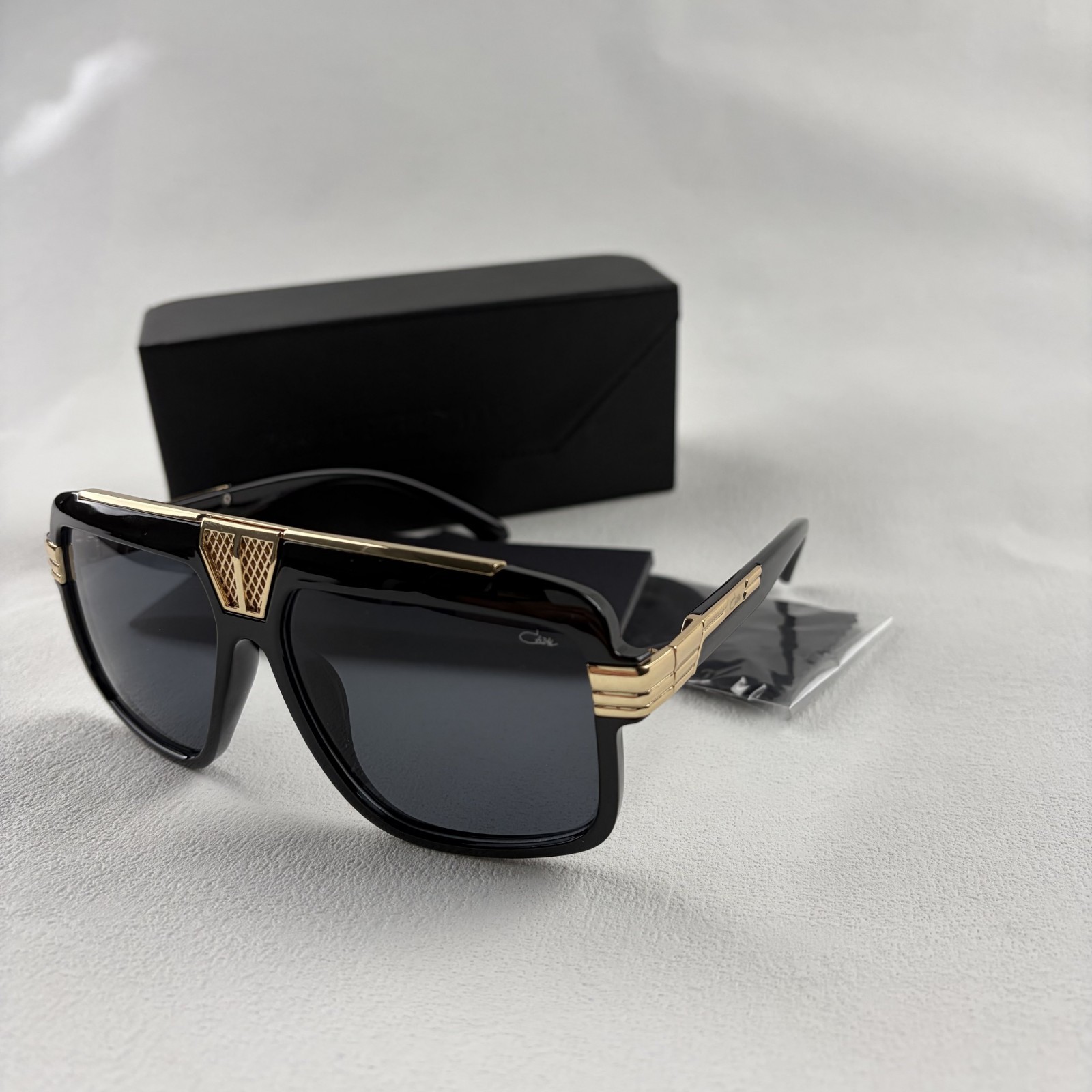 Cazal Crystal Gold Frame Sunglasses Men Women Black Lens Full Set + Case