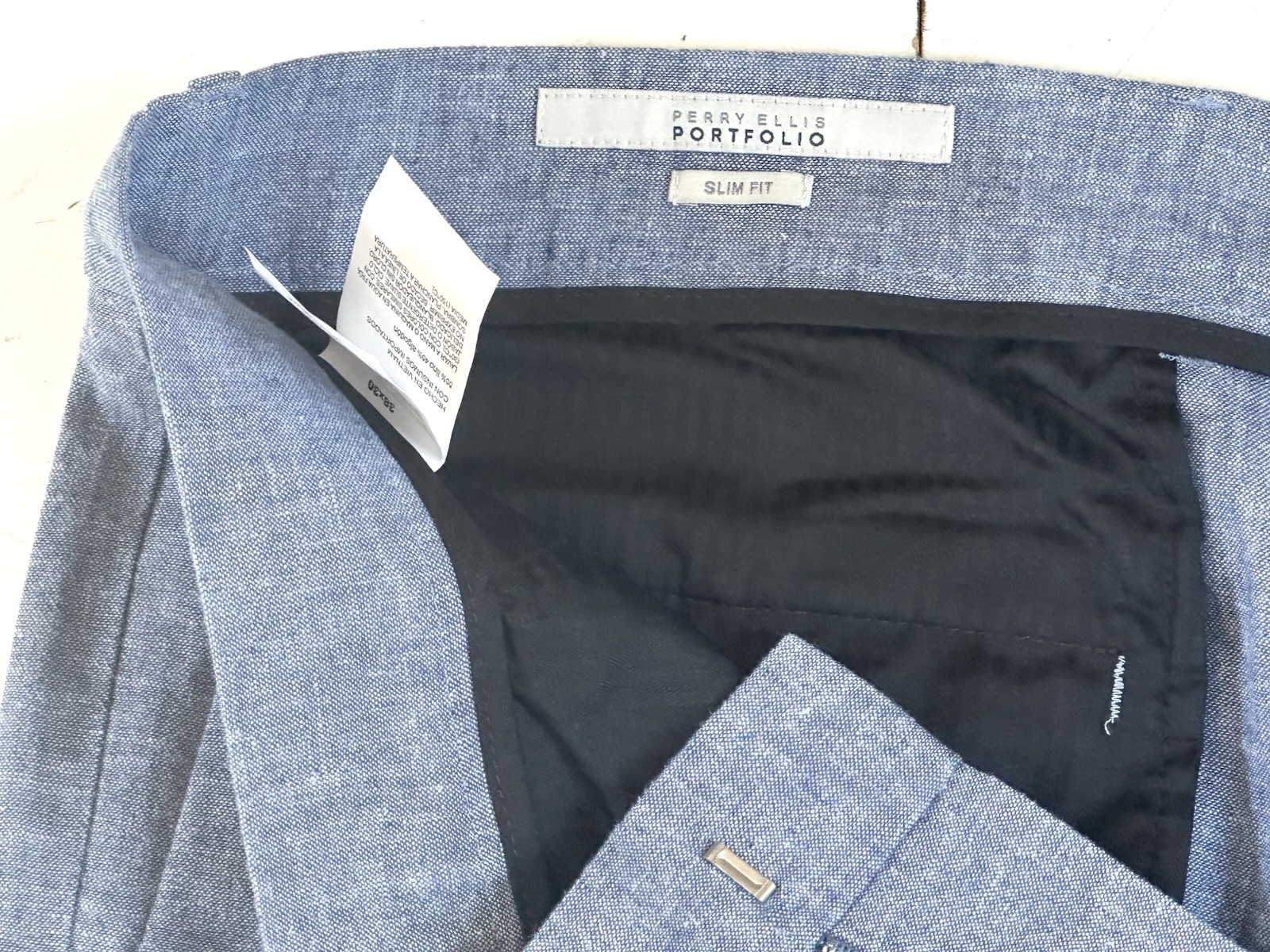 Perry Ellis Portfolio Linen Pants Slim Fit Bay Blue Size 38 x 30 Retail $95