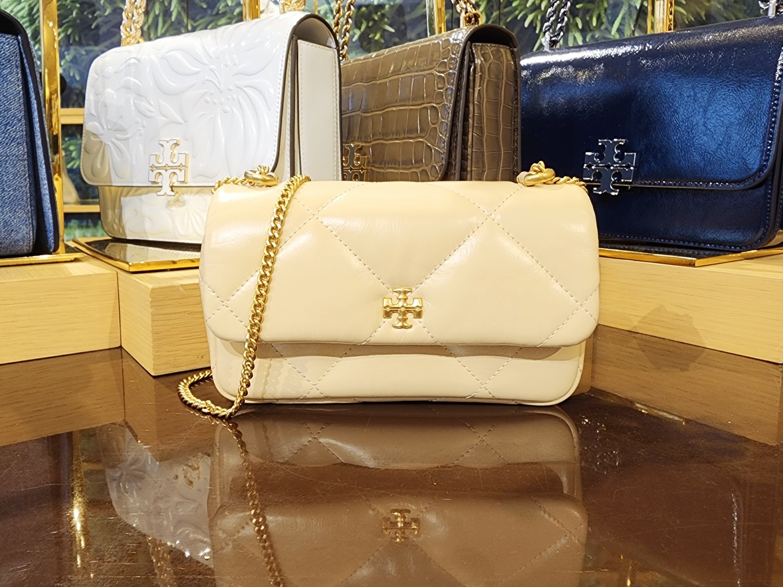 Tory Burch Mini Kira Vanilla Soft Serve Diamond Quilt Italian Leather Crossbody