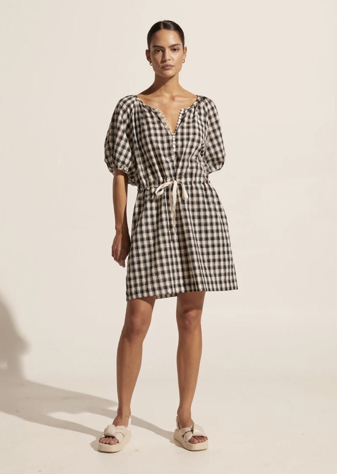 Zoe Kratzmann Tinker Dress Size 0 AU 8/US 4 Black Cream Check Plaid Cotton Blend