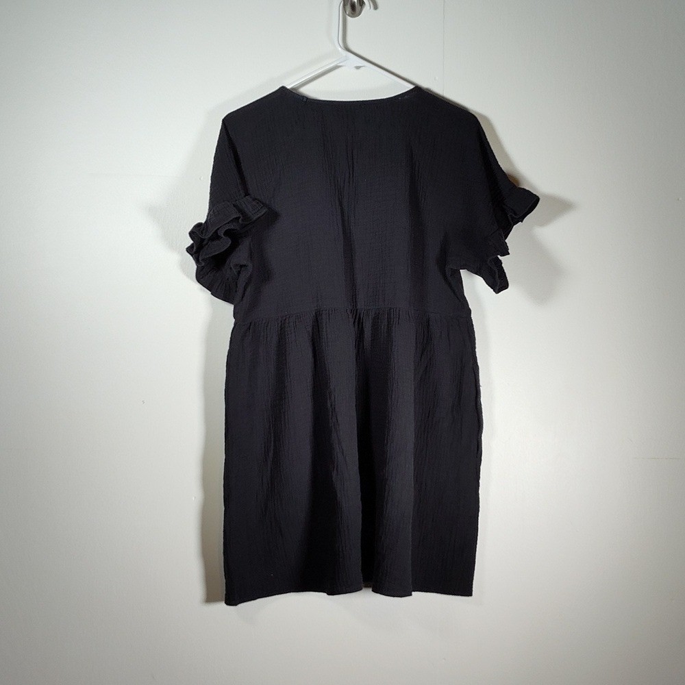 Madewell Black Cotton Gauze Ruffle Sleeve V-neck Mini Dress M