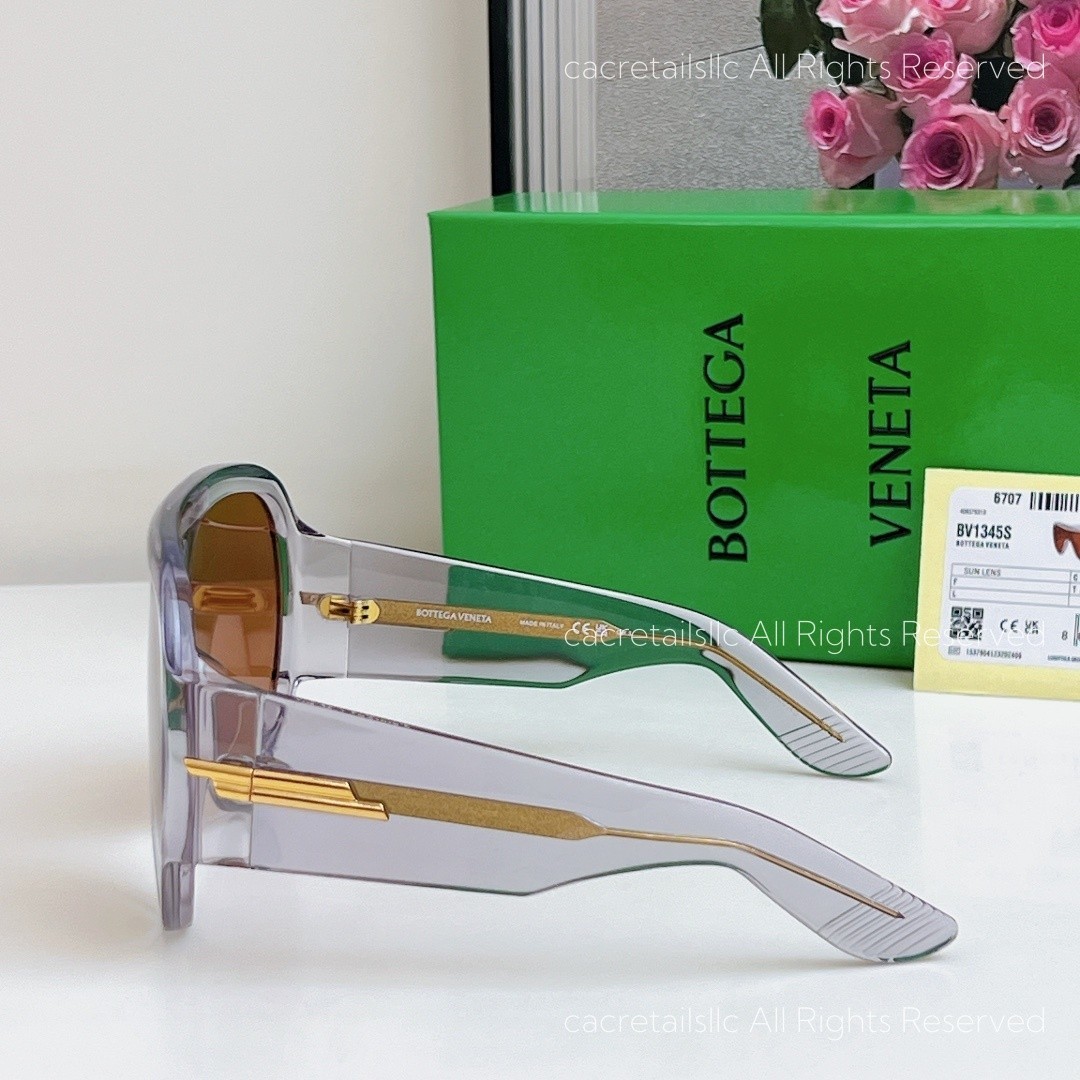 Bottega Veneta BV1345 Oversized Shield Sunglasses Women Transparent Frame Brown
