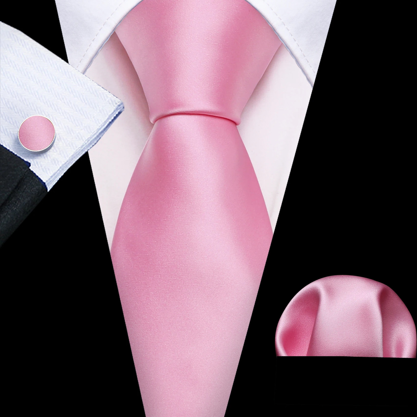 Men’s Silk Necktie Set Turquoise Solid Wedding Business Pocket Square Cufflinks
