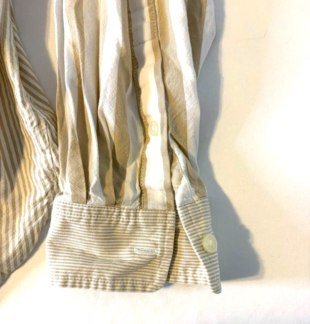 LOFT Women’s Striped Button Down Shirt Size Large Tan White #0004