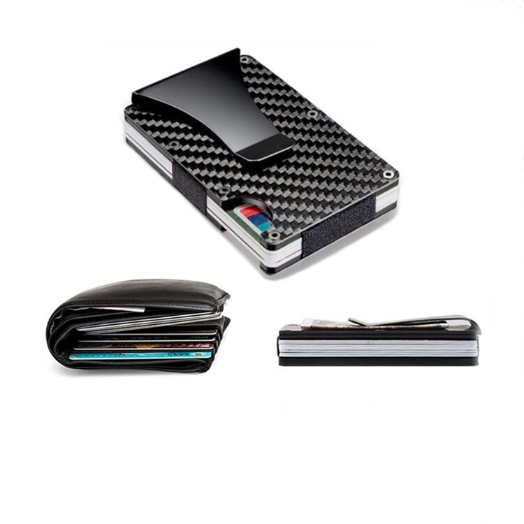 Men’s RFID Blocking Slim Money Clip Carbon Fiber Wallet ID Credit Card Holder