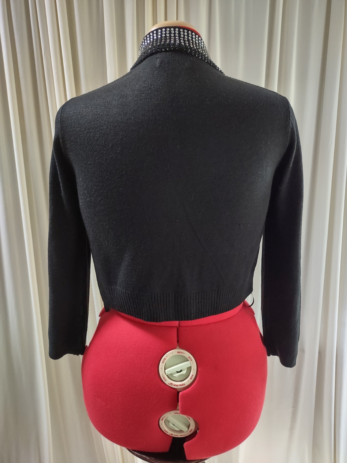 Calvin Klein Black Cropped Cardigan Rhinestone Trim Open Front; Size Petite