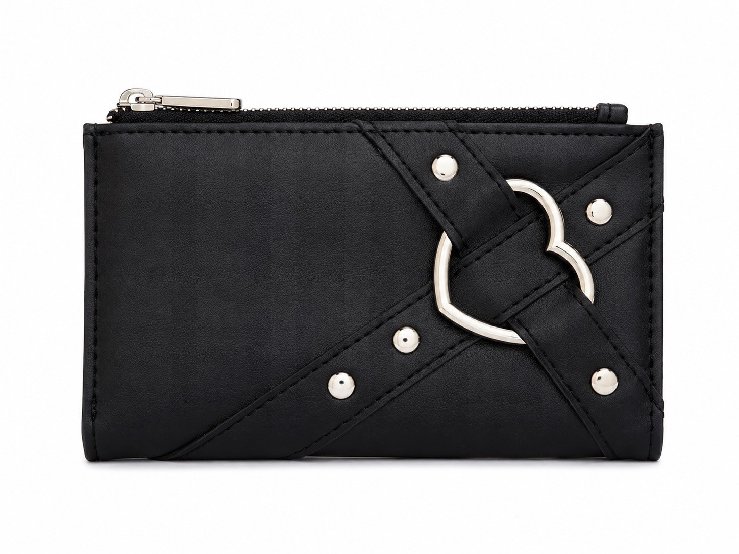 No Boundaries Black Heart Wallet Coin Purse Card Holder Zip Around NWT