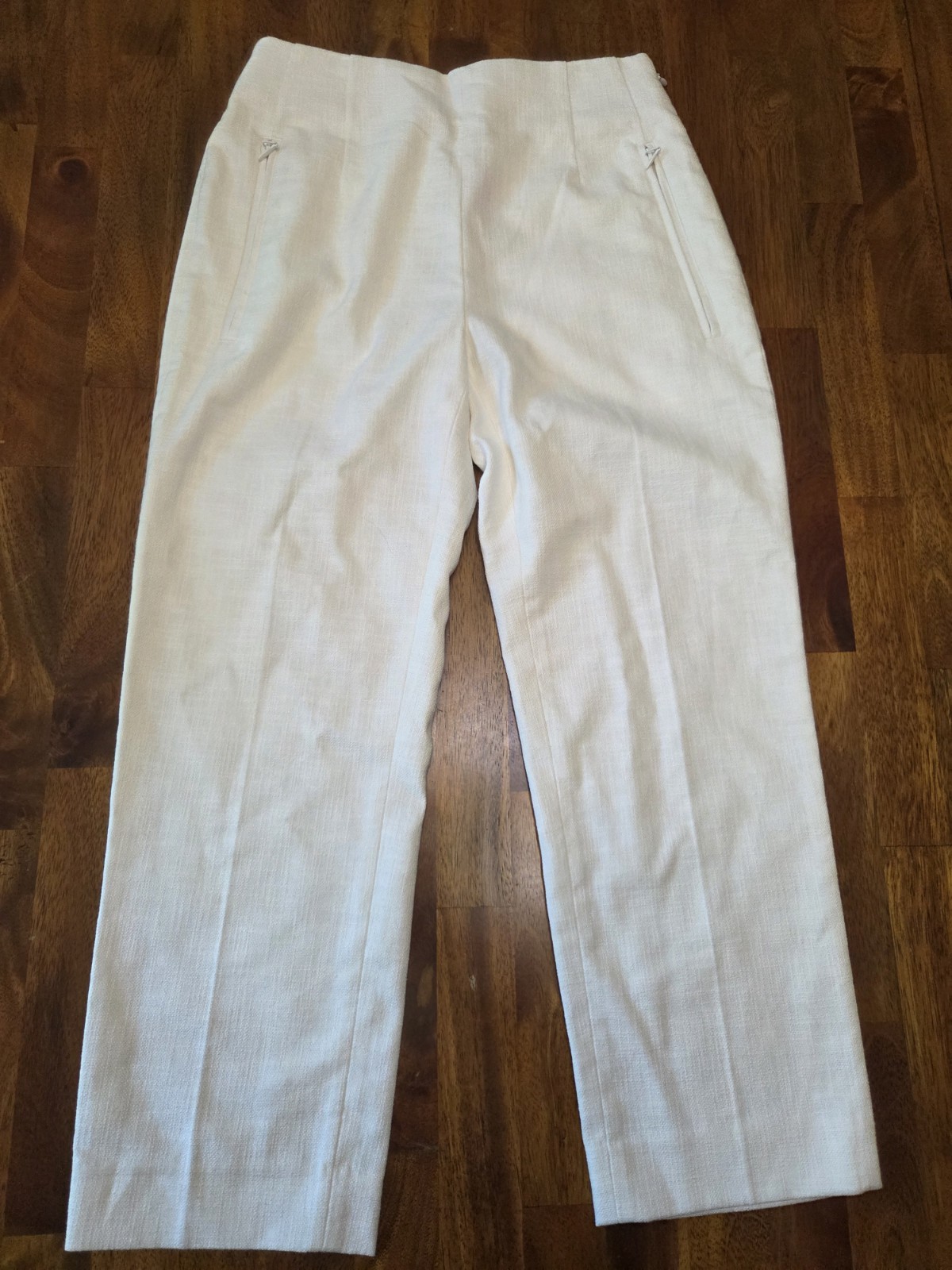 NWT Club Monaco Women’s White Cigarette Cropped Pants Size 00P Side Zip Pockets