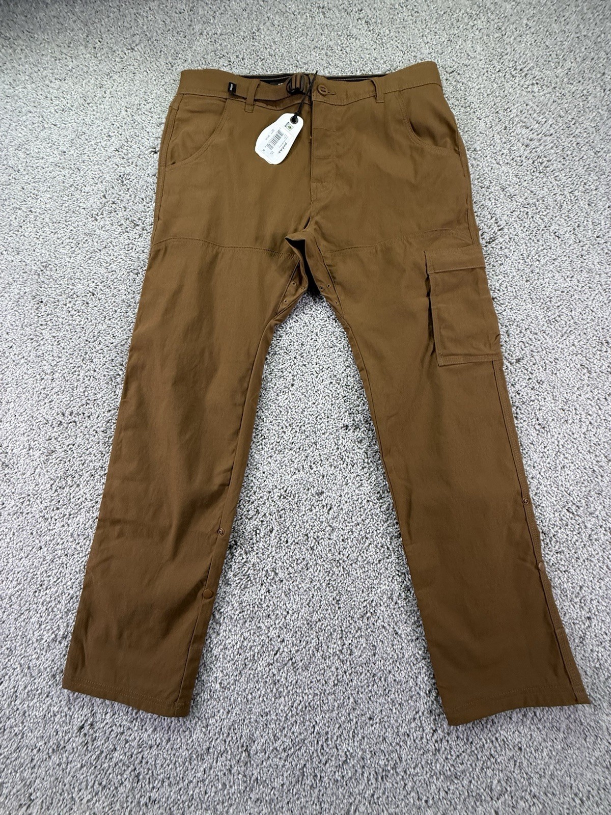 Prana Stretch Zion Slim Pant II Mens 34X30 Brown Sepia Hiking Cargo Pants Trail