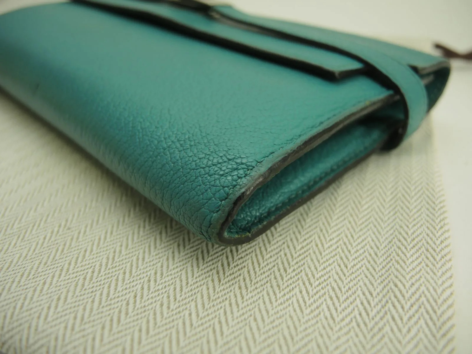 Hermes Kelly Long Wallet, Chevre Leather, Blue Paon, Bi-fold Long Wallet, Silver
