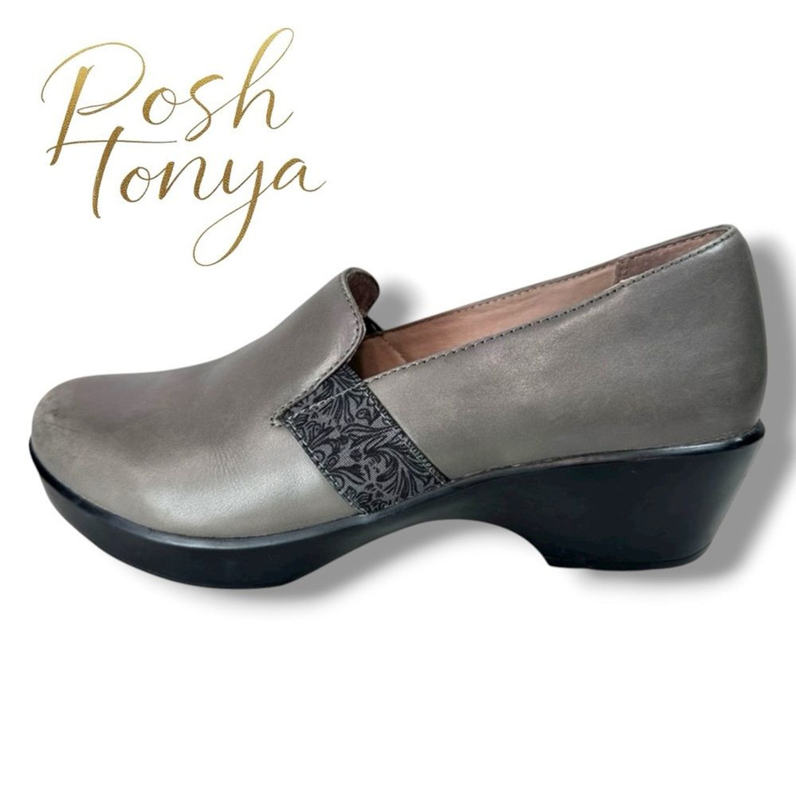 Dansko Jessica Gray Leather Slip On Comfort Clogs Size 40
