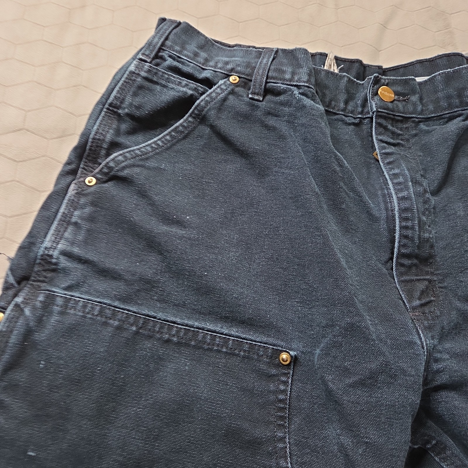 Carhartt B01 BLK Double Knee Black Vintage Canvas Pants, 38×30 Union Made In USA