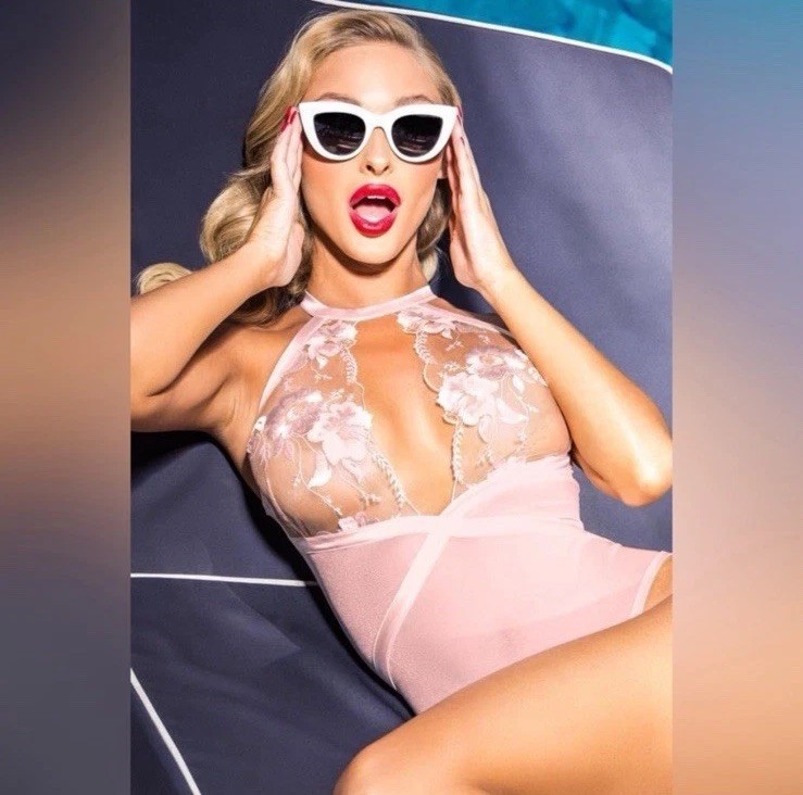 Honey Birdette Chelsea Blush Pink Bodysuit Play suit Sz Small