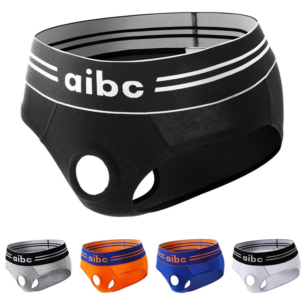 Male Mens Underwear Black White Gray Orange Blue Cotton Front Open Hole