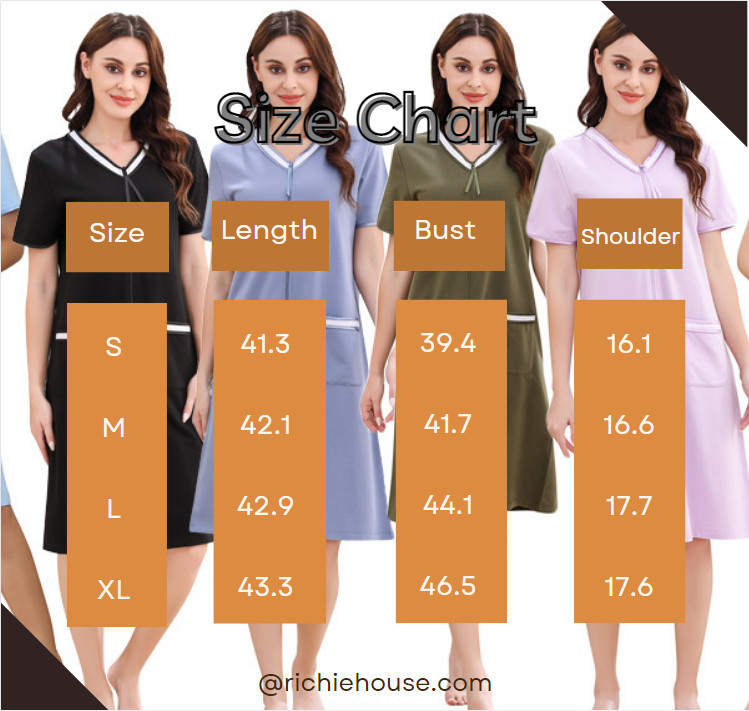 RH Women Zipper Robe Lounge Short Sleeve Sleepwear Housecoat Bathrobe RHW2898