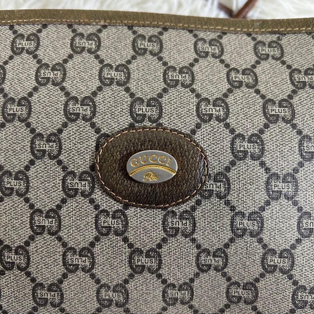 GUCCI Vintage GG Supreme PVC Shoulder Bag Beige Brown Gold Hardware Auth
