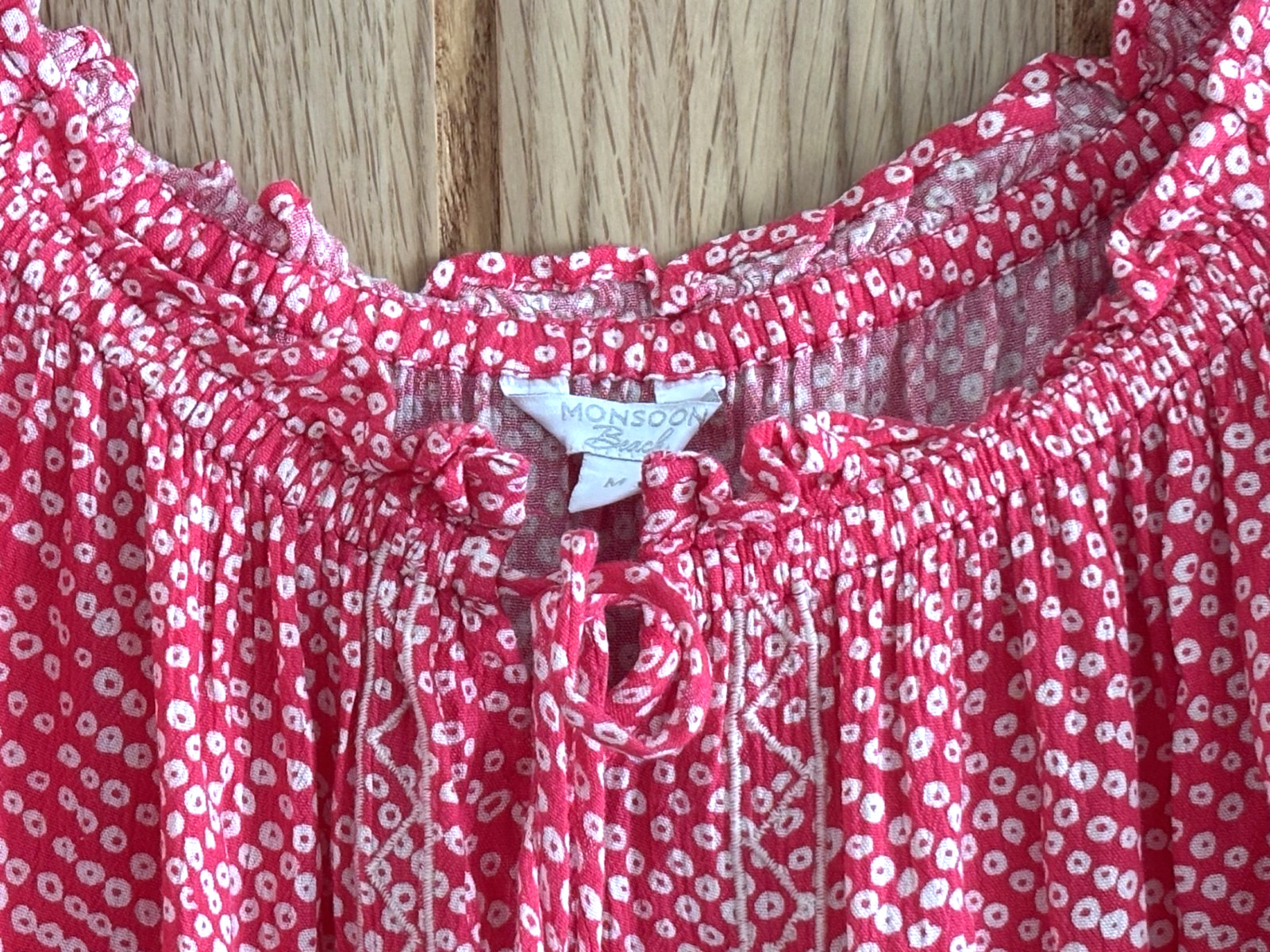 Monsoon Raspberry Red/Pink & White On-Off Shoulder Beach Dress, Size M, 16-18