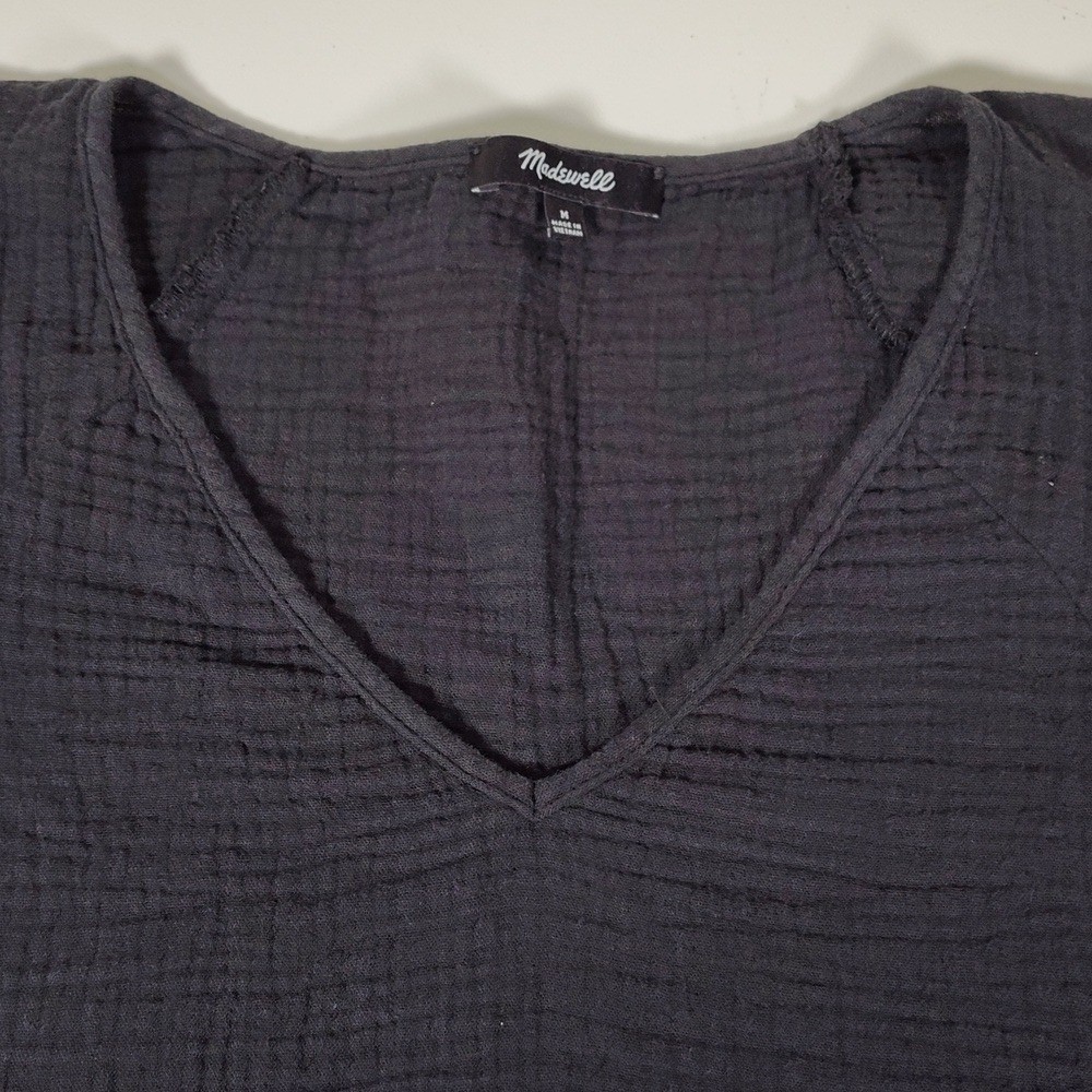 Madewell Black Cotton Gauze Ruffle Sleeve V-neck Mini Dress M
