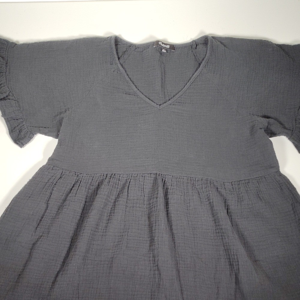 Madewell Black Cotton Gauze Ruffle Sleeve V-neck Mini Dress M