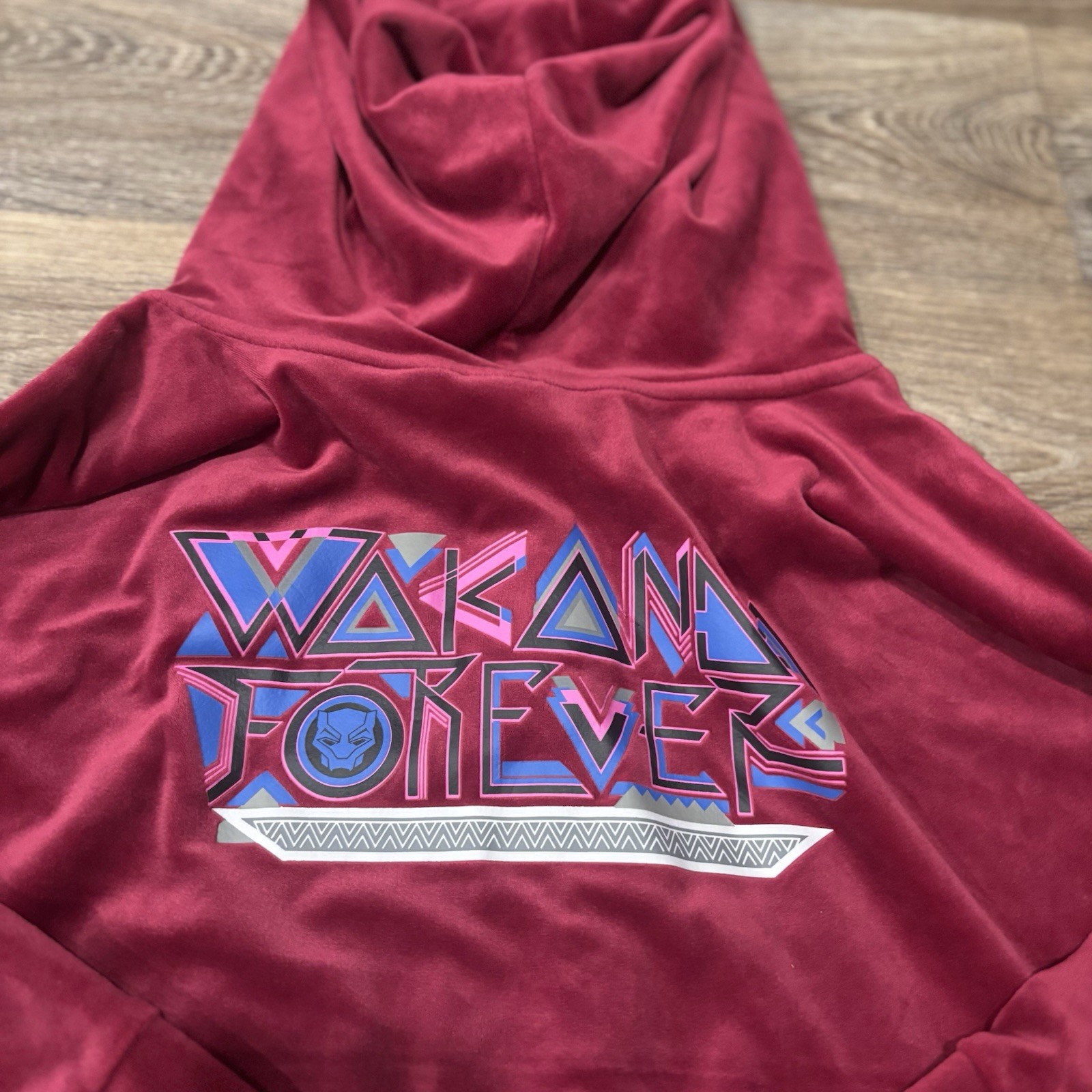 Marvel Wakanda Forever Zip-Up Hoodie – Berry Red – Black Panther – Junior XL