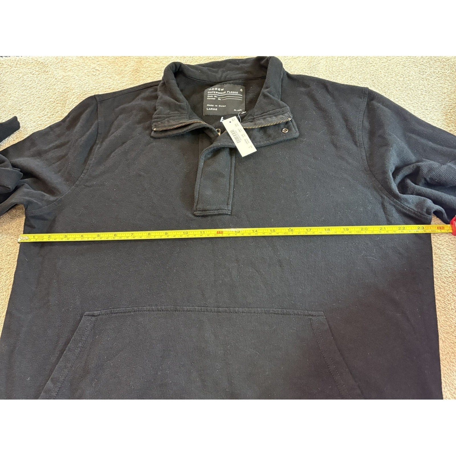 J.Crew Mens Large Outerwear Fleece Quarter Zip Snap Pullover Black Kangaroo NWT