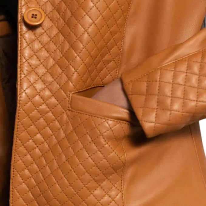 Premium Leather Sheepskin Blazer, Quilted Pattern, Slim Fit, Professional Style