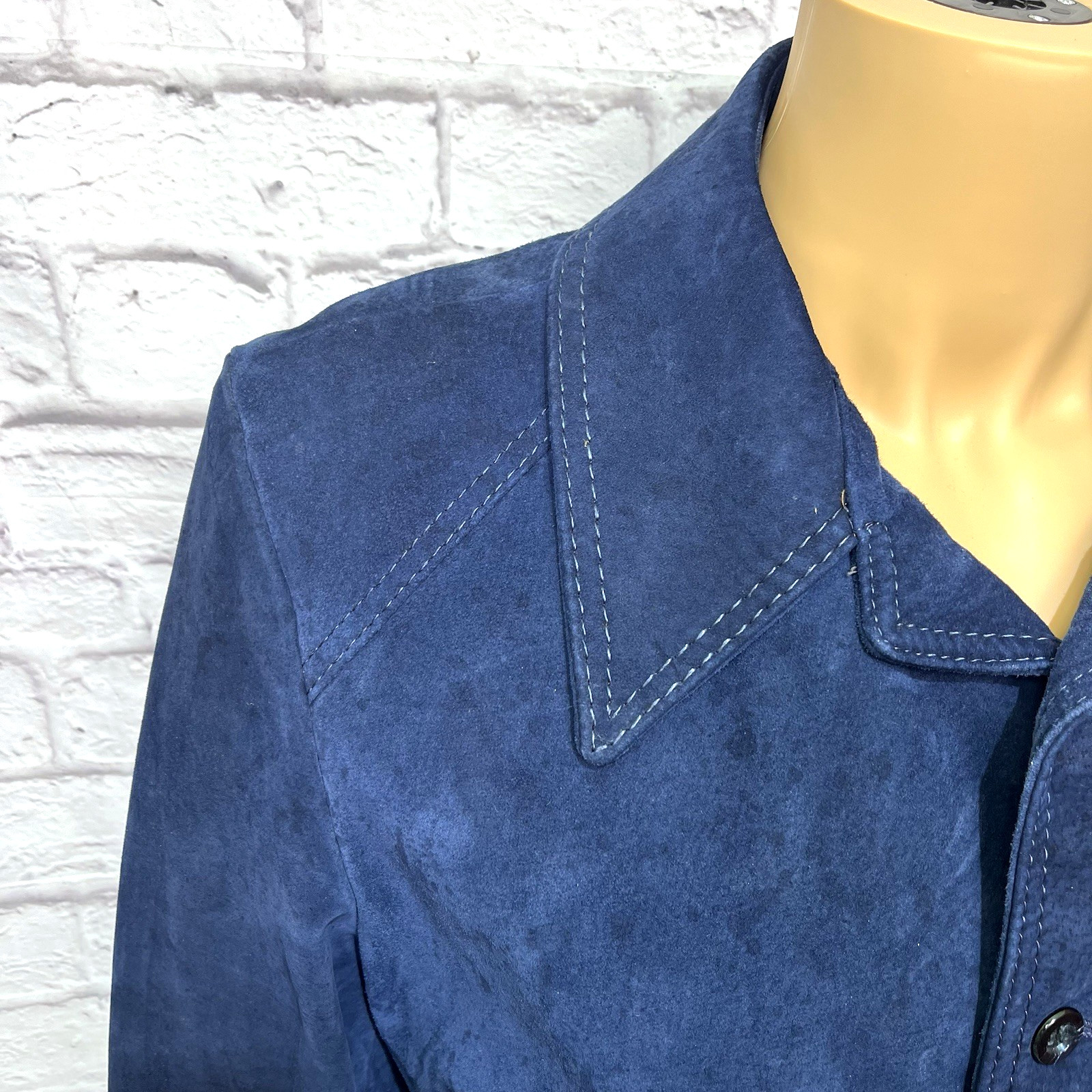 Vintage 60s 70s Men’s Cresco Blue Suede Leather Jacket Size 46 Chore Coat Safari