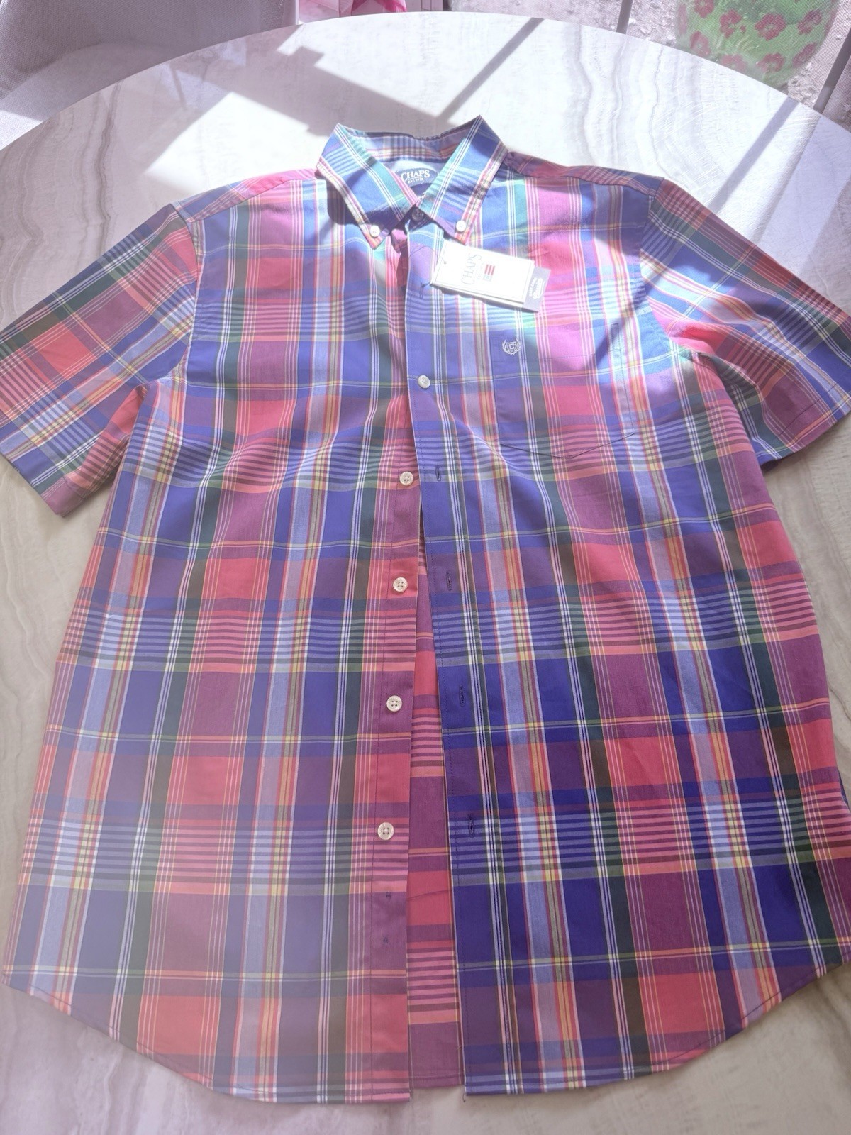 Chaps Men’s & Big Men’s Short Sleeve Easy Care Stretch Poplin Shirt, Size M