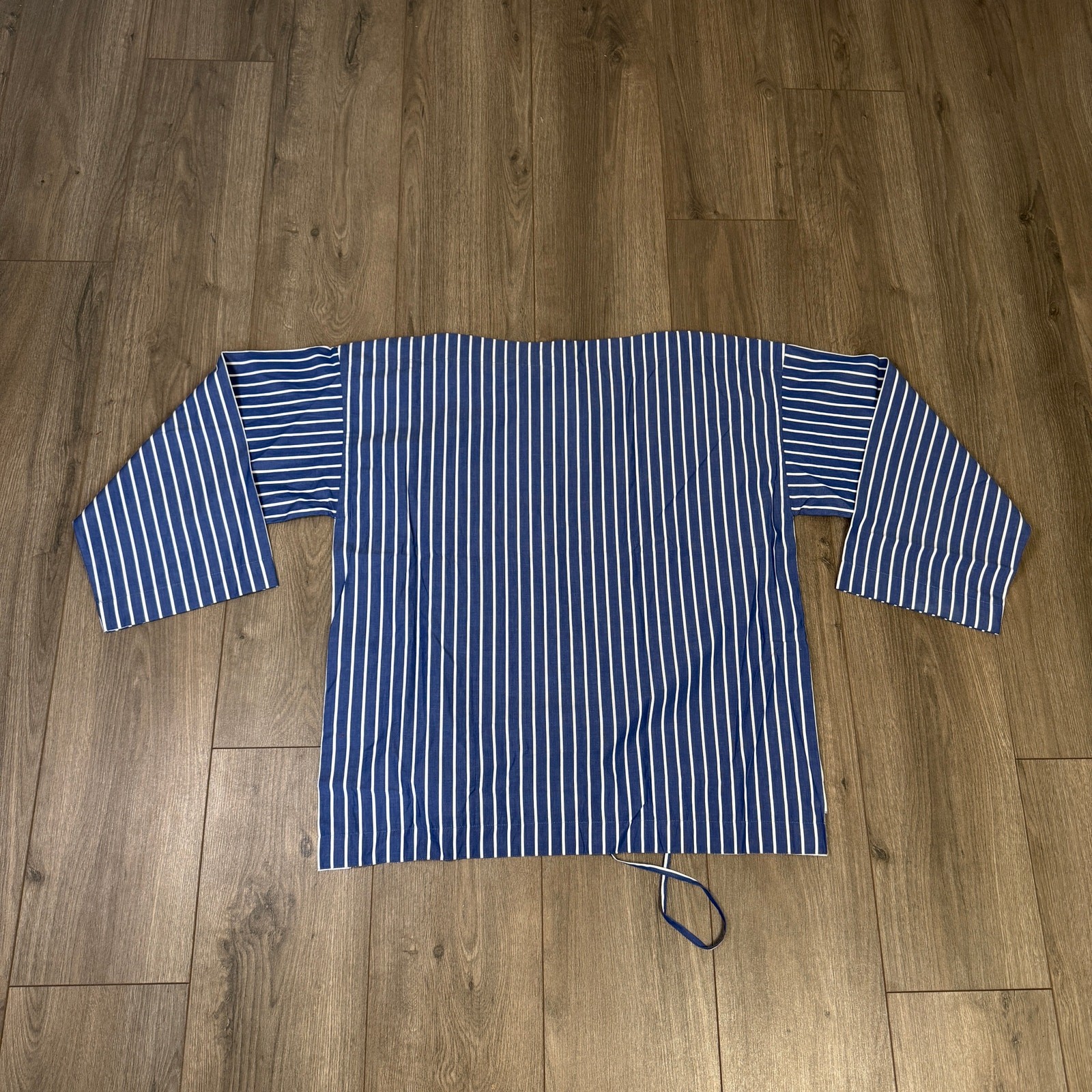 J.Crew Ciel Top WMNS L Deep Sea Stripe Poplin Waist Tie Side Button Long Sleeve