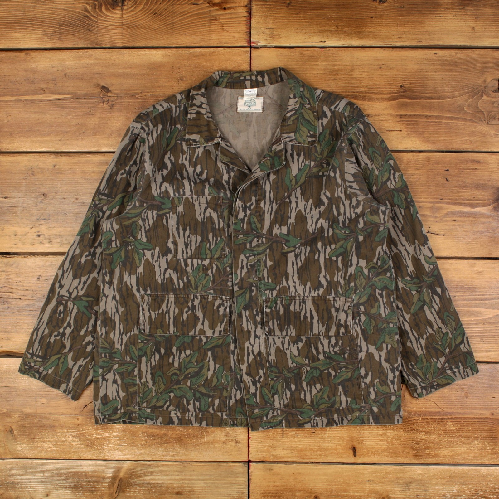 Vintage Mossy Oak Jacket XL Mens 80s USA Made Green Leaf Camo Hunting 3 Pocket