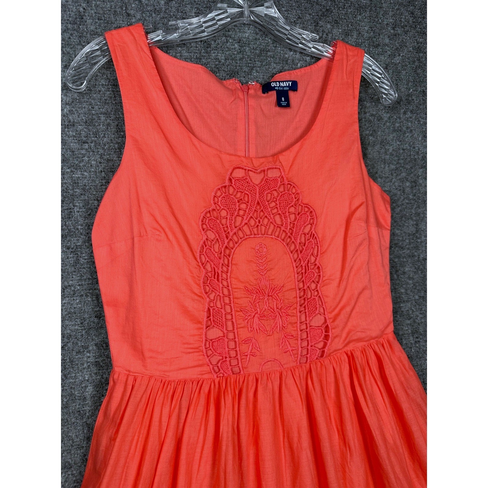 Old Navy Womens Boho Eyelet Crochet Fit and Flare Sun Dress Coral Size 8 Summer