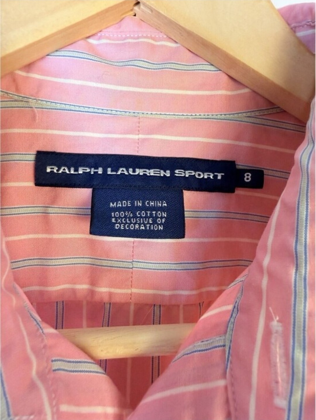 Ralph Lauren Sport Button-Down Shirt Pink Striped Long Sleeve Cotton Size 8