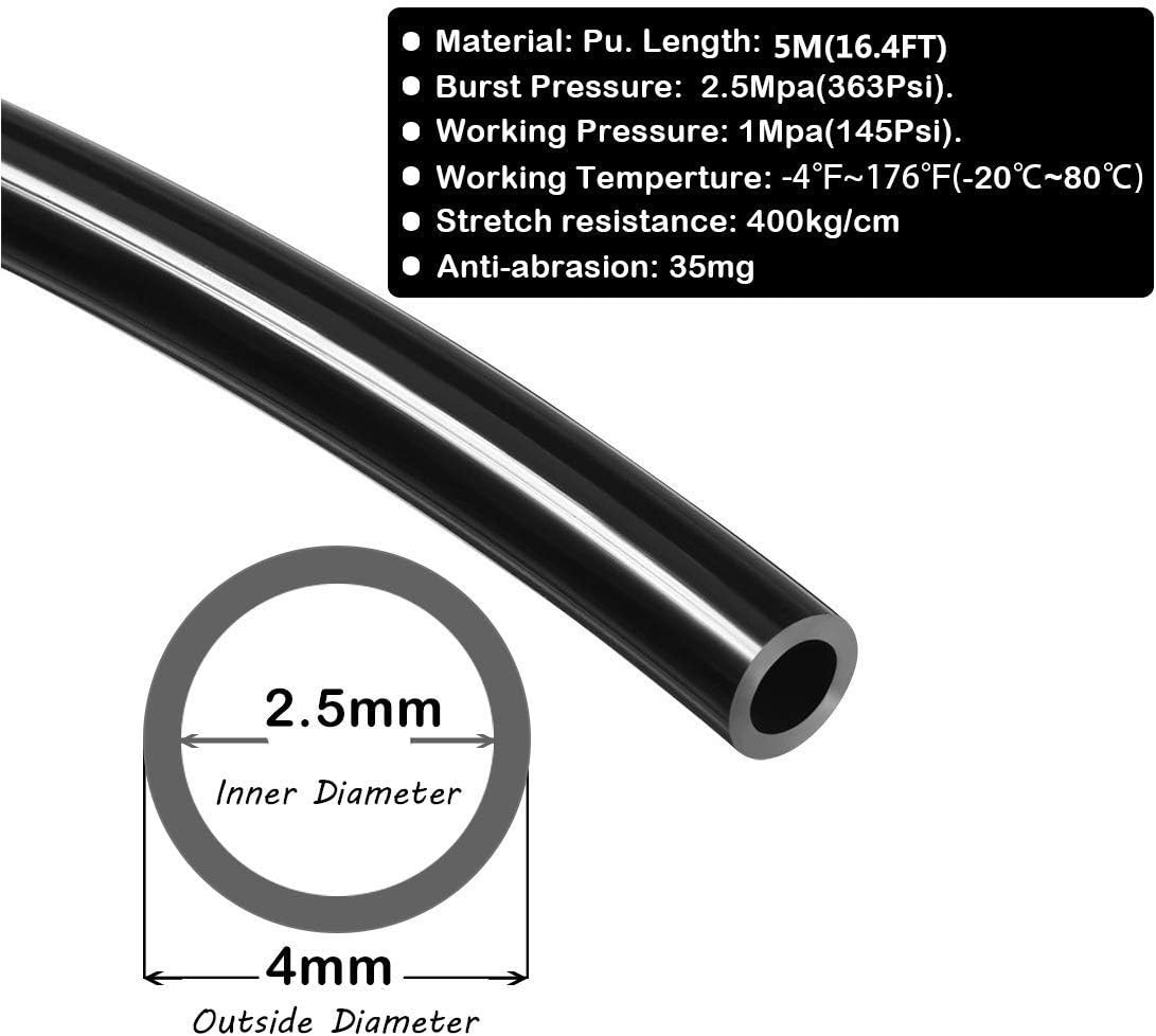 Pneumatic Hose 4mm OD 2.5mm ID Polyurethane PU Air Pipe Tube 5 Black