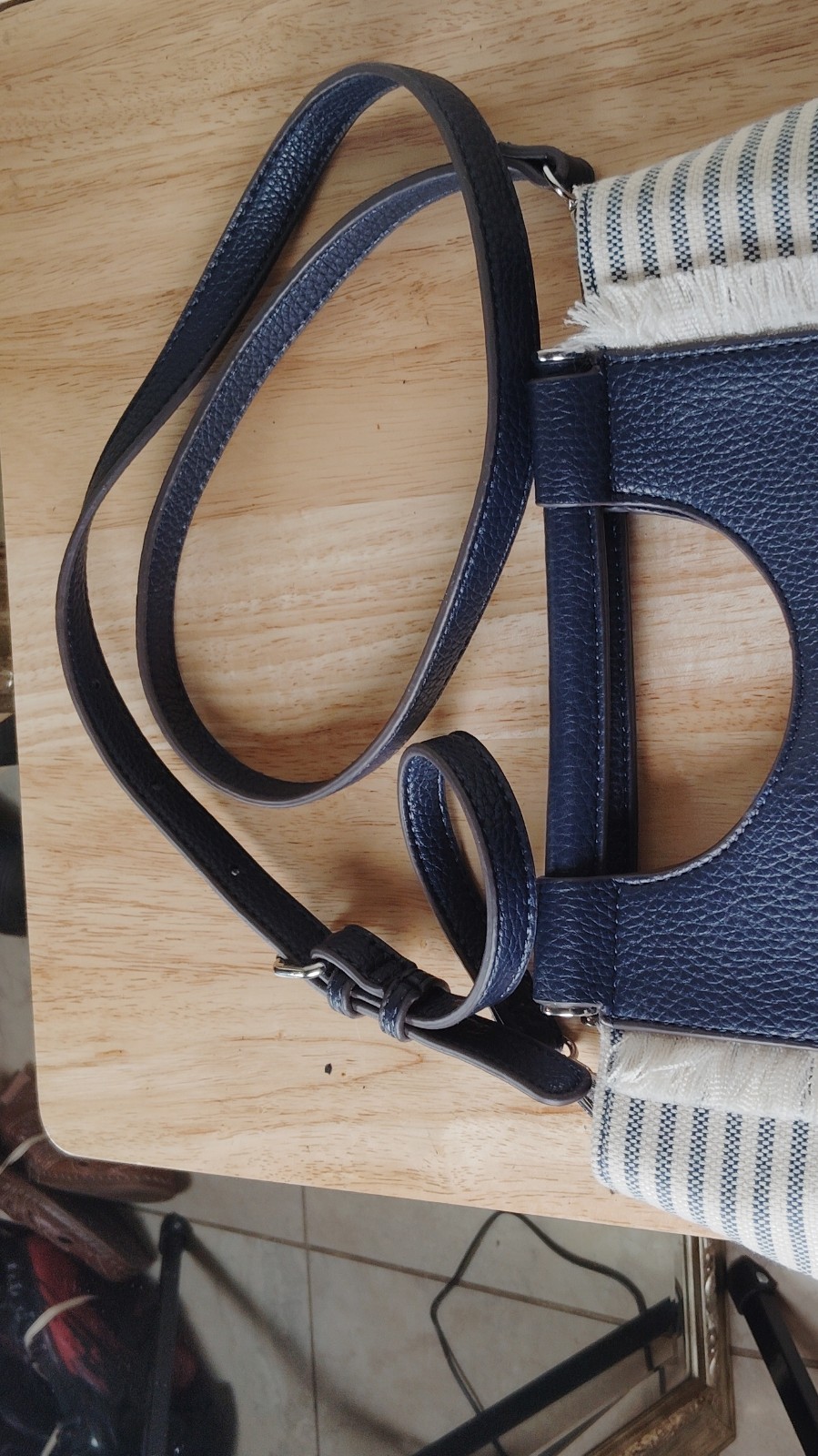 Kelly & Katie Navy White Striped Shoulder Bag with Magnetic Closure for Women