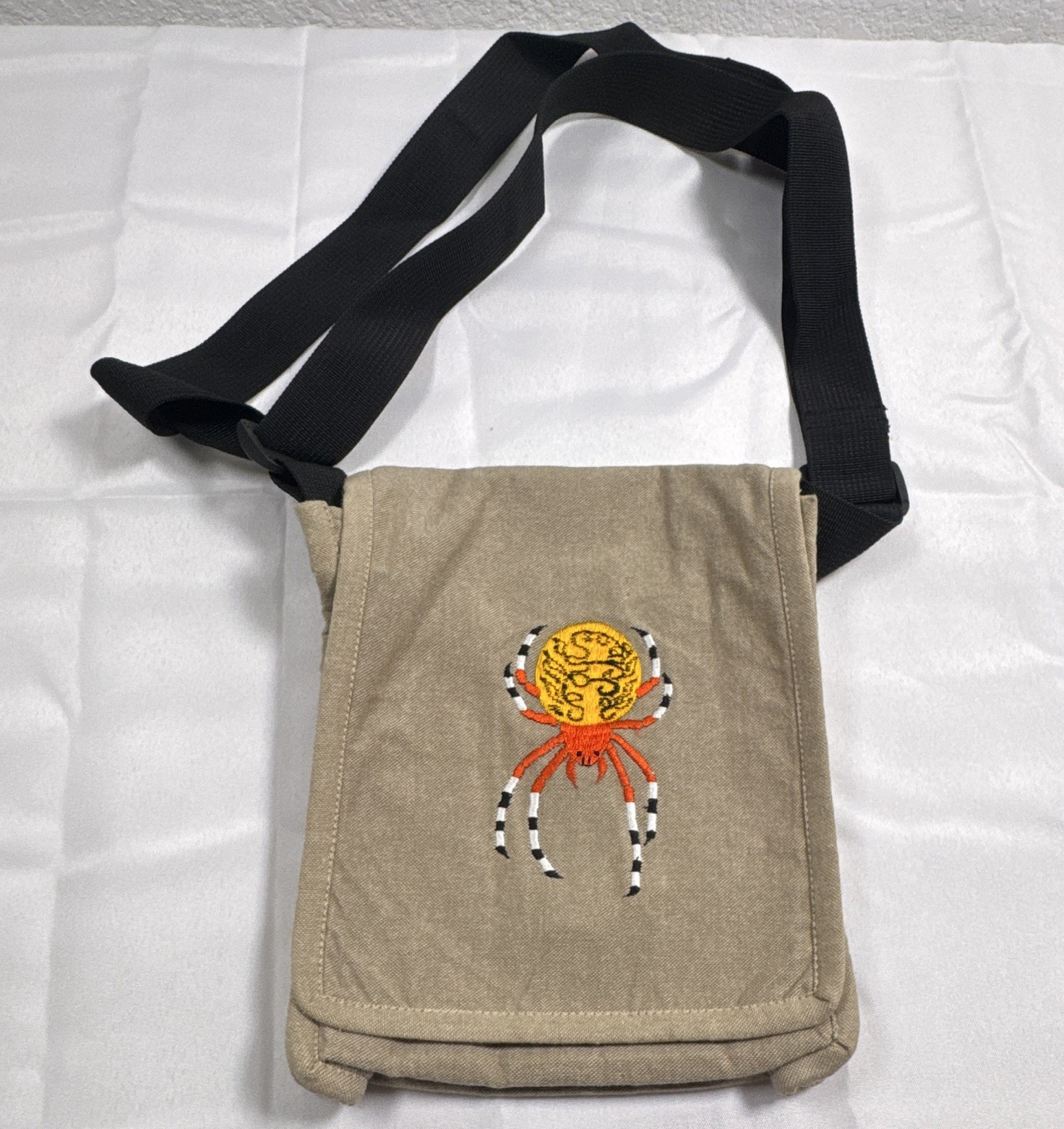 Women of the Cloud Forest Beige Small Crossbody Bag Embroidered Spider Pockets