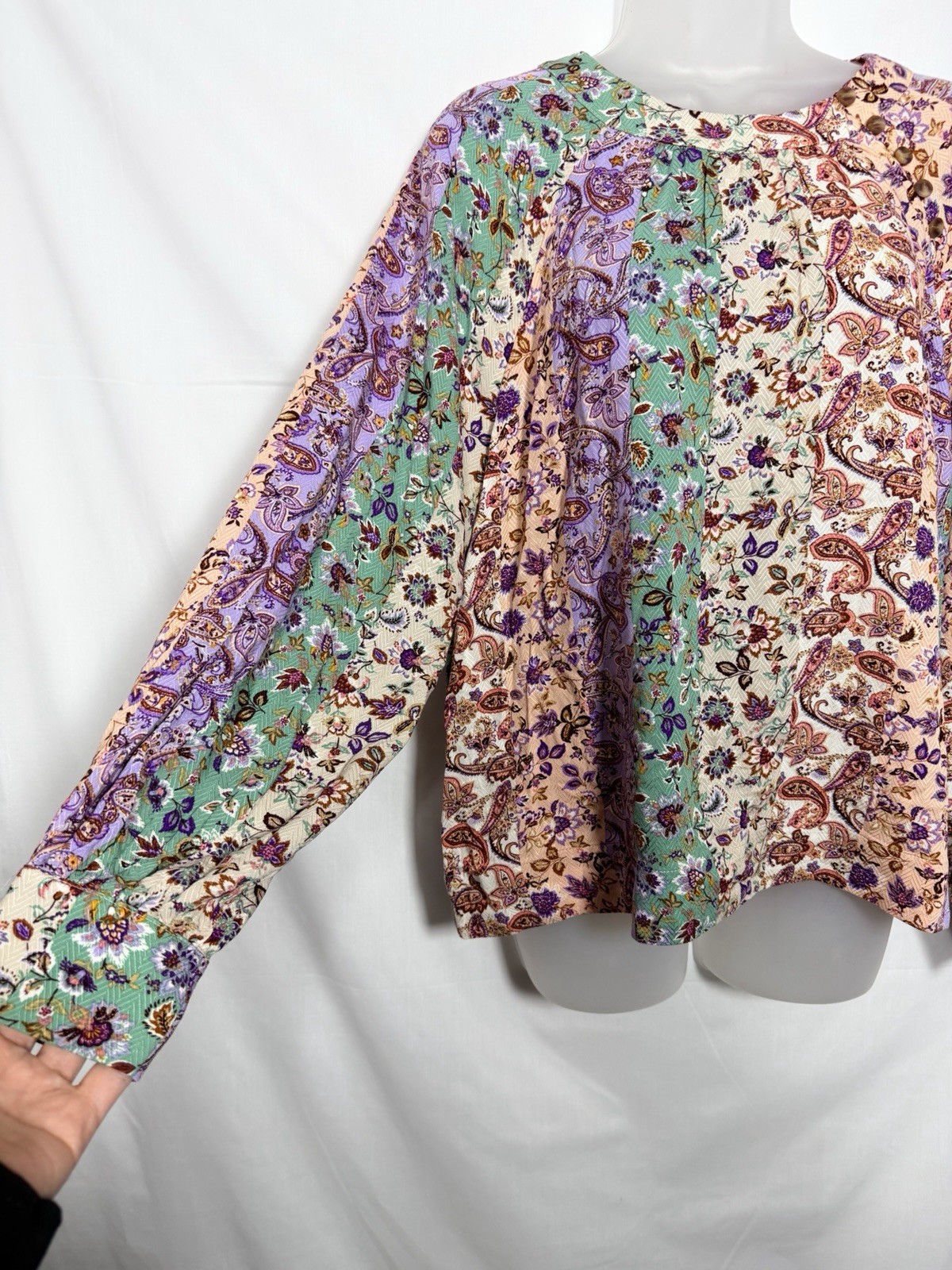 LOFT Women’s Floral Paisley Blouse Top Long Sleeve Lightweight Boho Chic
