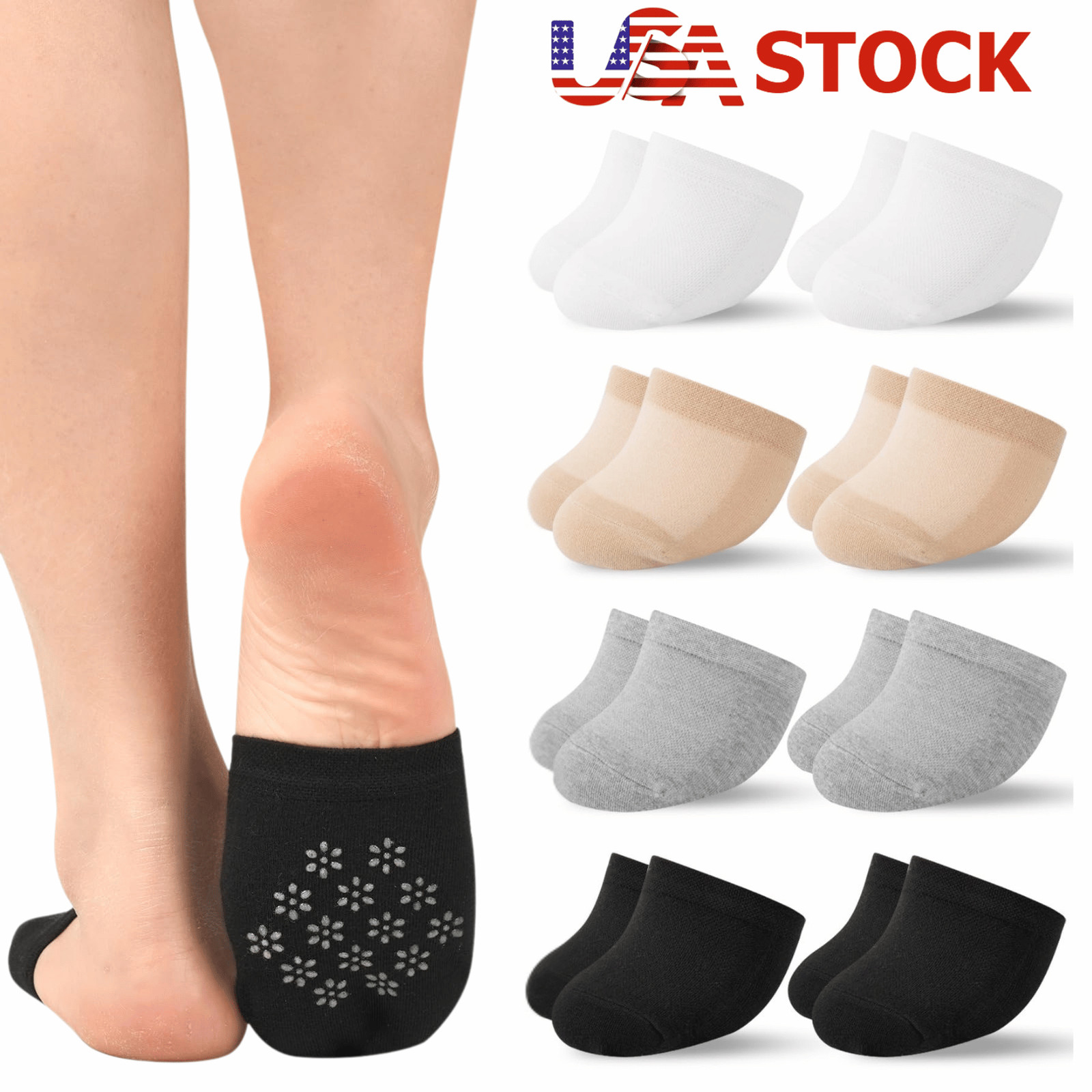 8× Invisible Toe Socks Womens for Mules Half Socks Toe Topper Covers Non-slip US