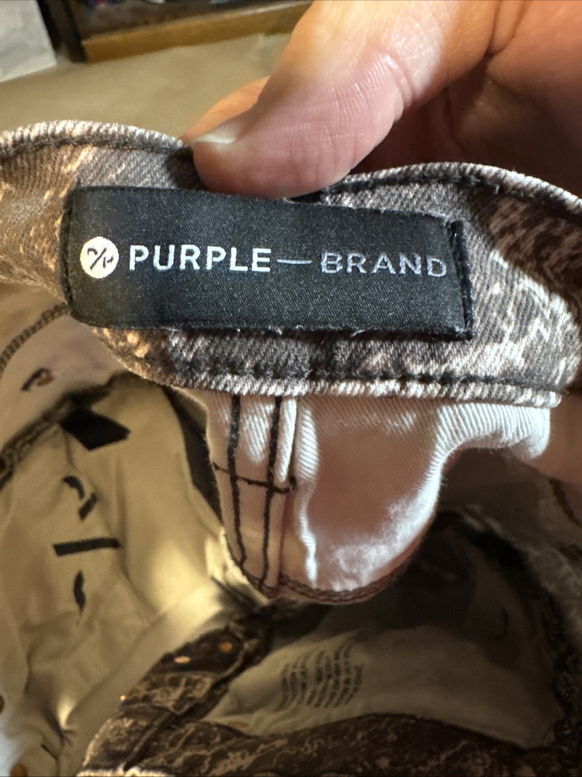 PURPLE BRAND CAMO PRINTED BROWN 33 SLIM FIT STRETCH JEANS MENS