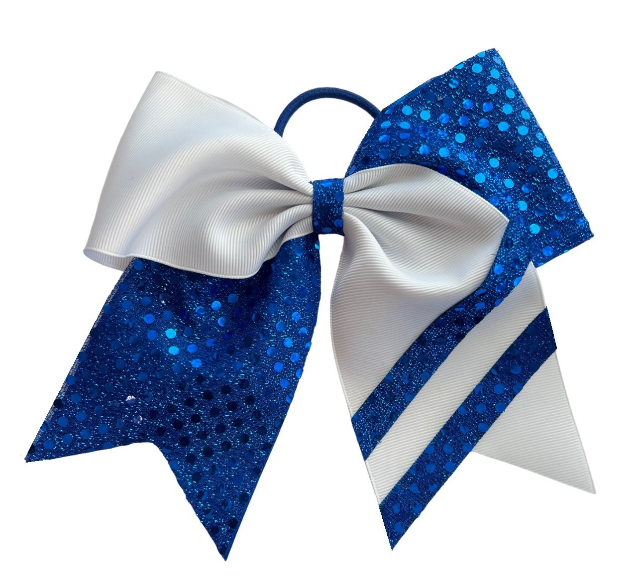 NEW “CONFETTI STRIPES Royal Blue White” Cheer Bow Pony Hair Bows Cheerleading