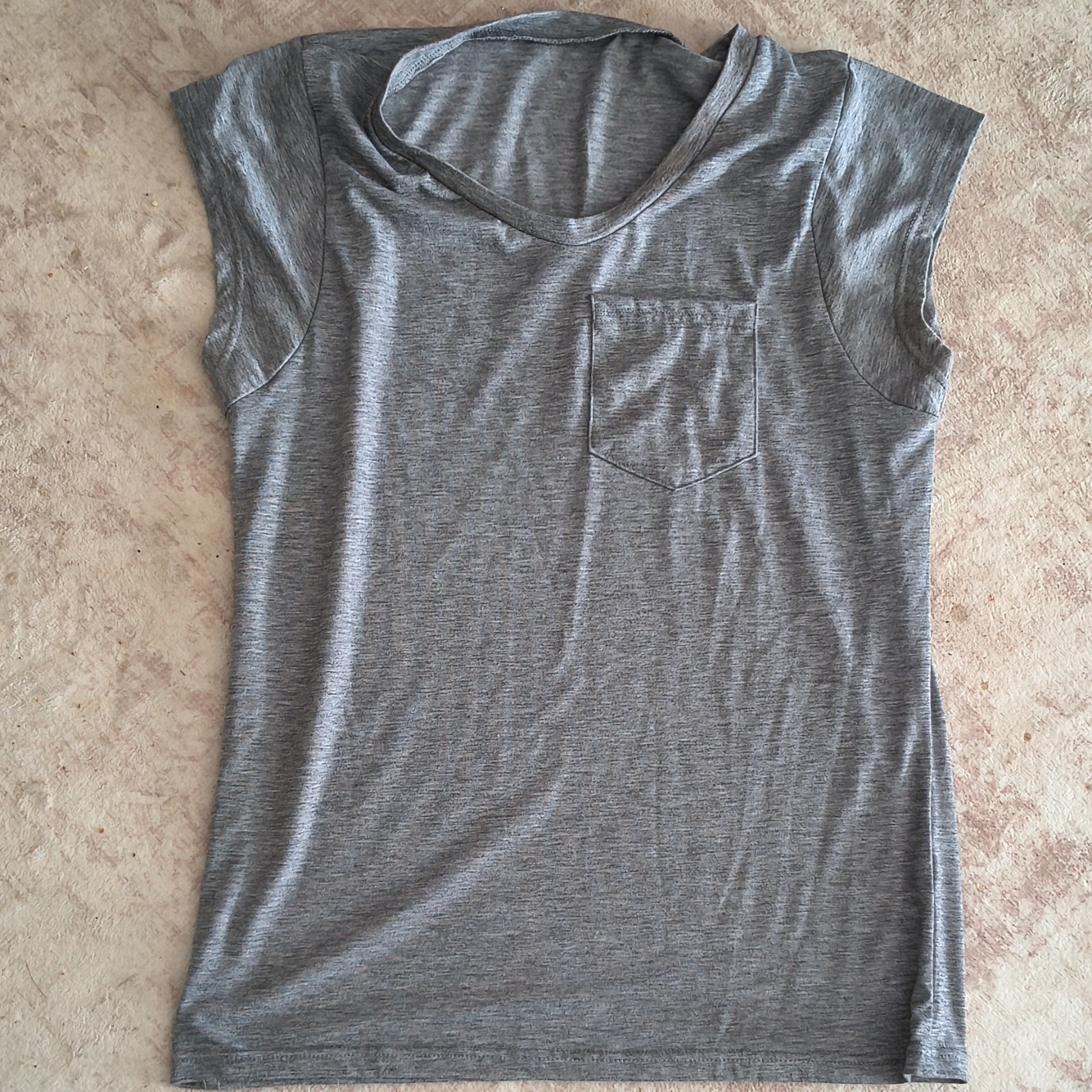 Women’s Gray Solid Knit Scoop Neck Cap Sleeve Pocket Pullover T-Shirt S